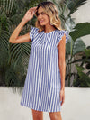 Tie Back Ruffle Armhole Striped Dress