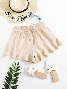  Frenchy Ruffle Hem Solid Shorts