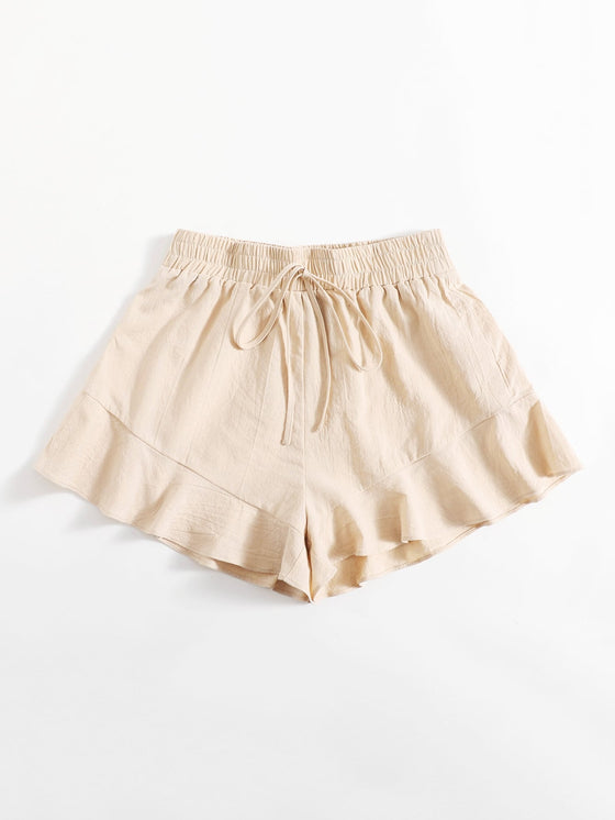 Frenchy Ruffle Hem Solid Shorts