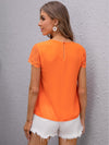 Keyhole Neck Embroidered Mesh Sleeve Top