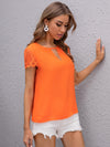 Keyhole Neck Embroidered Mesh Sleeve Top