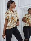 Chain Print Notched Neck Blouse