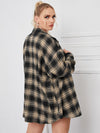 Plus Tartan Plaid Button Up Tunic Shirt