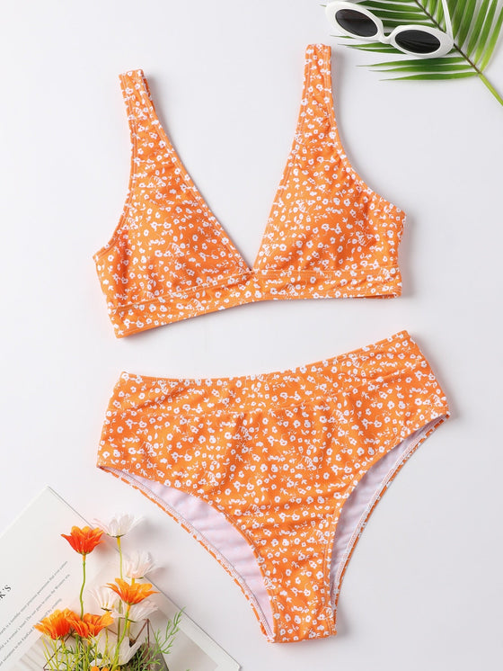 Ditsy Floral V Neck Bikini Swimsuit