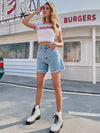 Solid Raw Hem Denim Shorts