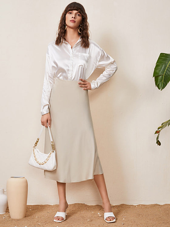 Zipper Detail Solid Skirt