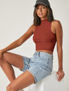 BASICS Mock Neck Crop Tank Top
