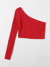 One Shoulder Rib knit Crop Top