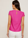 Scallop Trim Laser Cut Sleeve Pleated Detail Top