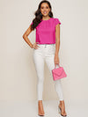 Scallop Trim Laser Cut Sleeve Pleated Detail Top
