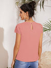 Scallop Trim Laser Cut Sleeve Pleated Detail Top