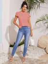 Scallop Trim Laser Cut Sleeve Pleated Detail Top
