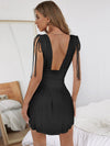 Plunging Neck Drawstring Shoulder Ruched Waist Dress