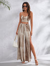 Tie Dye Crop Cami Top Wrap Split Thigh Palazzo Pants Set
