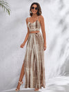 Tie Dye Crop Cami Top Wrap Split Thigh Palazzo Pants Set