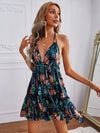 Plunging Neck Tied Open Back Tropical Dress