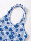 Floral Print Backless Rib Knit Halter Crop Top