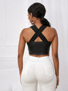 SXY Solid Criss Cross Zip Decor Crop Tank Top
