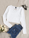 EZwear F Solid V Neck Crop Tee