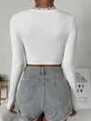 Lace Trim Button Front Rib Knit Crop Top