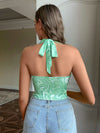 Marble Print Tied Backless Halter Crop Top
