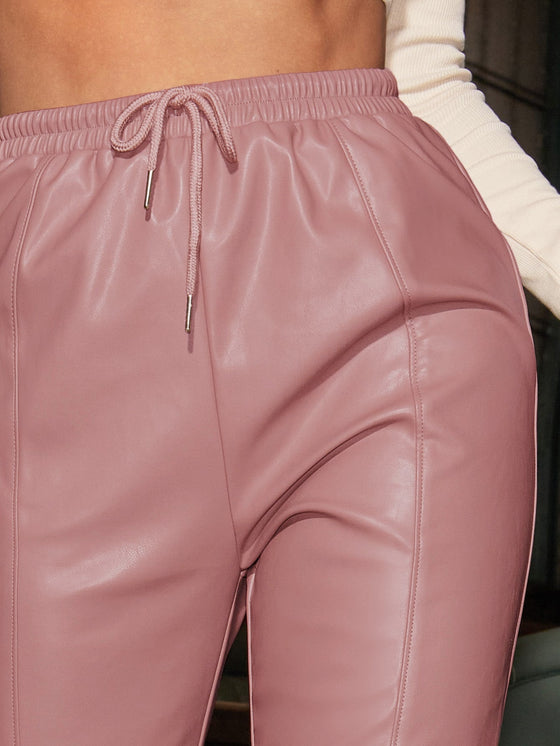 Knot Waist PU Leather Pants