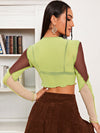 Lettuce Trim Colorblock Sheer Mesh Crop Top Without Bra