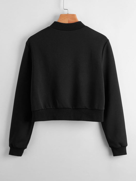 Solid Zip Up Bomber Jacket