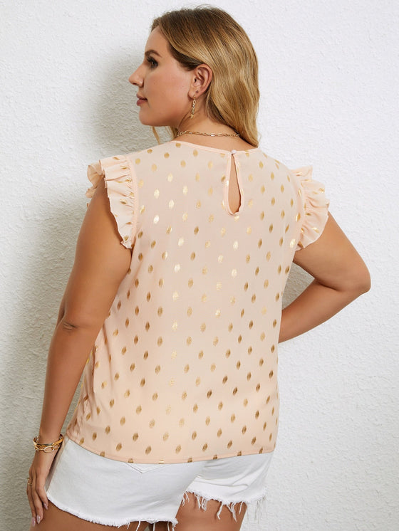 Plus Gilding Print Ruffle Sleeve Blouse