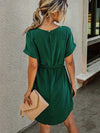 Solid Self Tie Tunic Dress