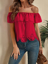 Laser Cut Off The Shoulder Crop Blouse