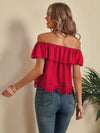 Laser Cut Off The Shoulder Crop Blouse