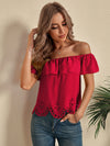 Laser Cut Off The Shoulder Crop Blouse