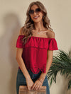 Laser Cut Off The Shoulder Crop Blouse