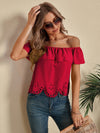 Laser Cut Off The Shoulder Crop Blouse