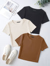 3pcs Solid Ribbed Tee