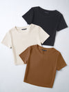 3pcs Solid Ribbed Tee