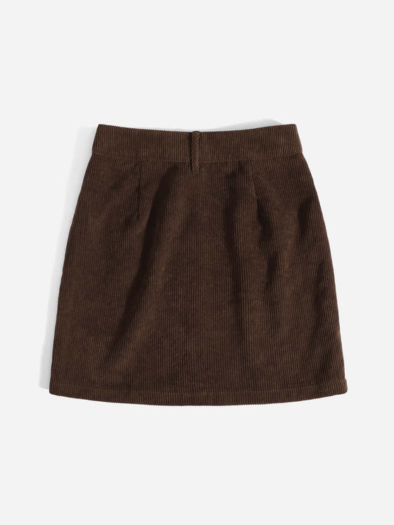 Corduroy Dual Pockets Straight Mini Skirt