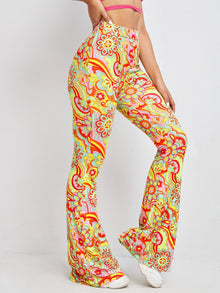  Floral Print Flare Leg Pants