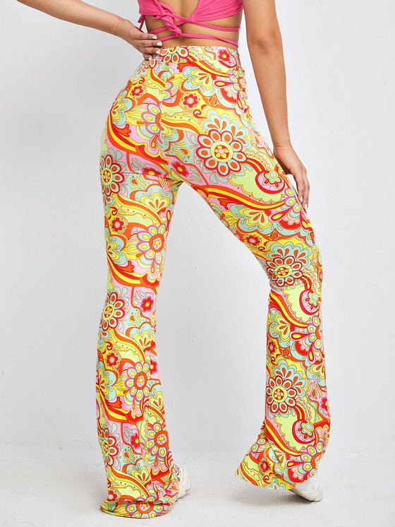 Floral Print Flare Leg Pants
