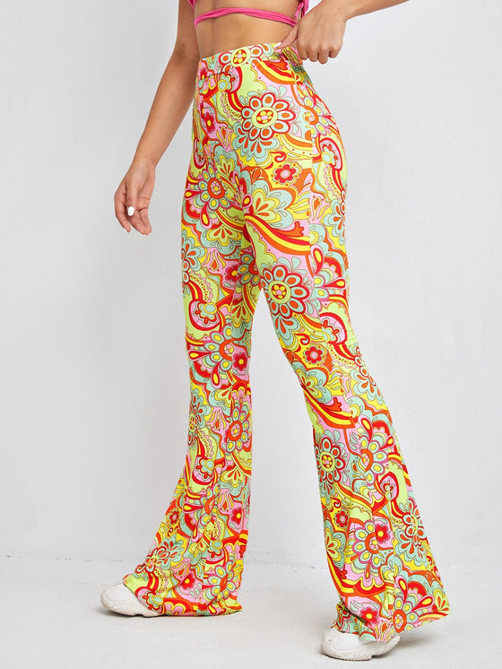 Floral Print Flare Leg Pants