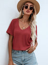 Waffle Knit V Neck Solid Tee