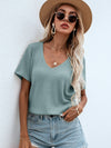Waffle Knit V Neck Solid Tee
