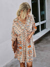 All Over Print Wrap Neck Tie Back Dress