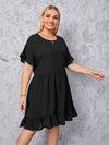 Plus Solid Ruffle Hem Frill Waist A Line Dress