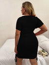 Plus Solid Drawstring Ruched Side Dress