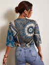 Scarf Print Tie Front Crop Top