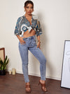 Scarf Print Tie Front Crop Top