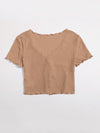 Buttoned Front Lettuce Trim Rib knit Tee