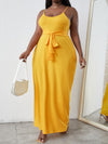 Plus Solid Belted Cami Dress